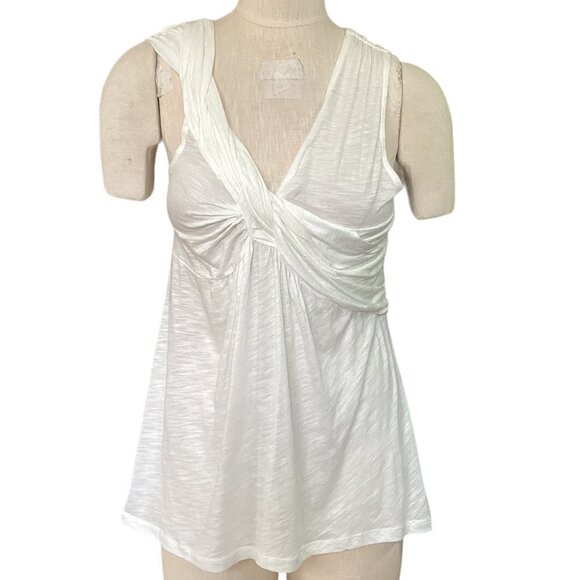Deletta S Ivory with Gold Shimmer 100% Cotton Sleeveless Twist Front Top 168C - Picture 2 of 6
